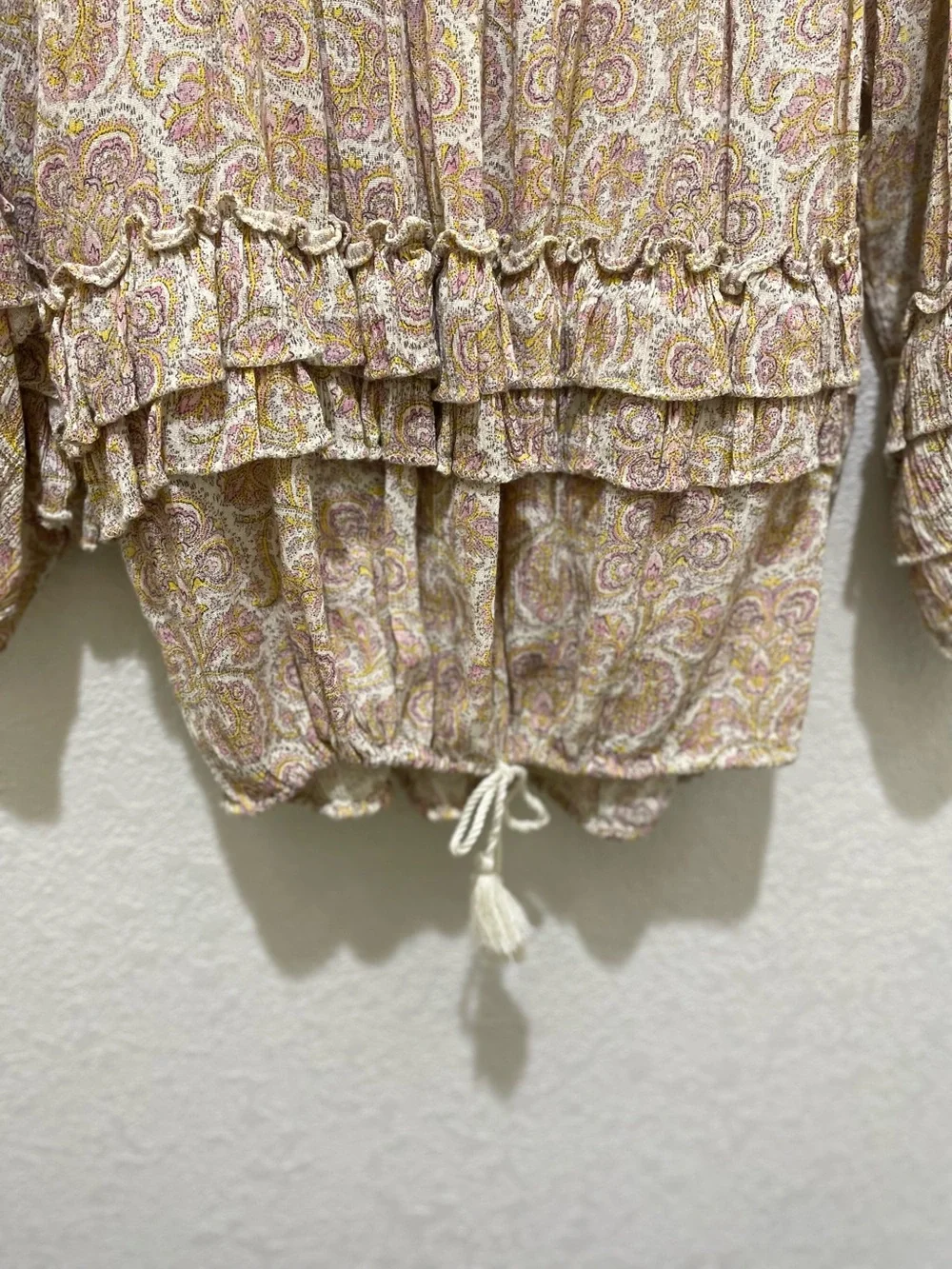 Ralph Lauren Denim & Supply Beige Paisley Tassel Tie-Neck Ruffle Blouse - Picture 5 of 6
